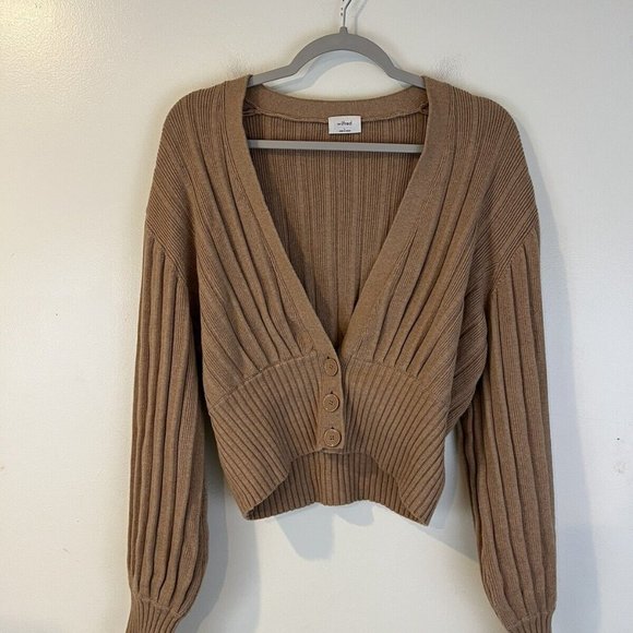 Aritzia Wilfred Thais Plunge Front Cardigan in Camel - Picture 4 of 7